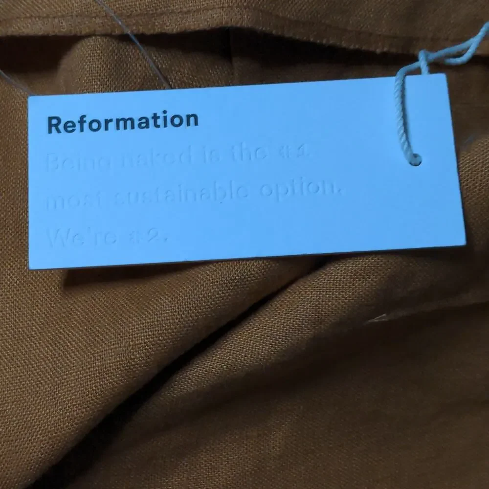 Reformation Justin Linen Pant in Barley Cropped High Rise Slim 10 New